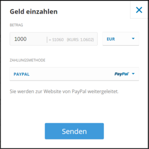 Einzahlung PayPal um ETH einzukaufen