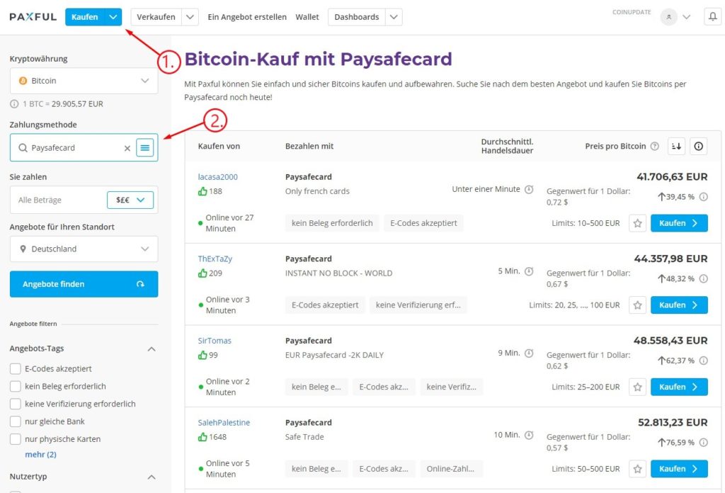 Bitcoin kaufen mit Paysafecard bei Paxful